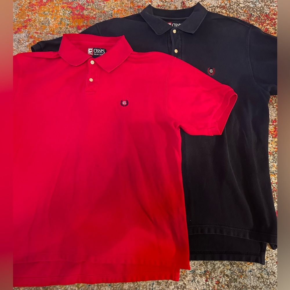 Chaps Ralph Lauren Men’s Polo Lot (2) 100% Cotton Size Large Blk/Red